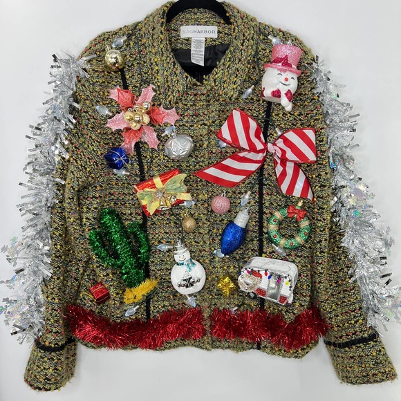 Ugly Christmas Sweater Party Blazer LIGHTS UP Tacky Xmas Sweater Size 18 - Picture 1 of 5